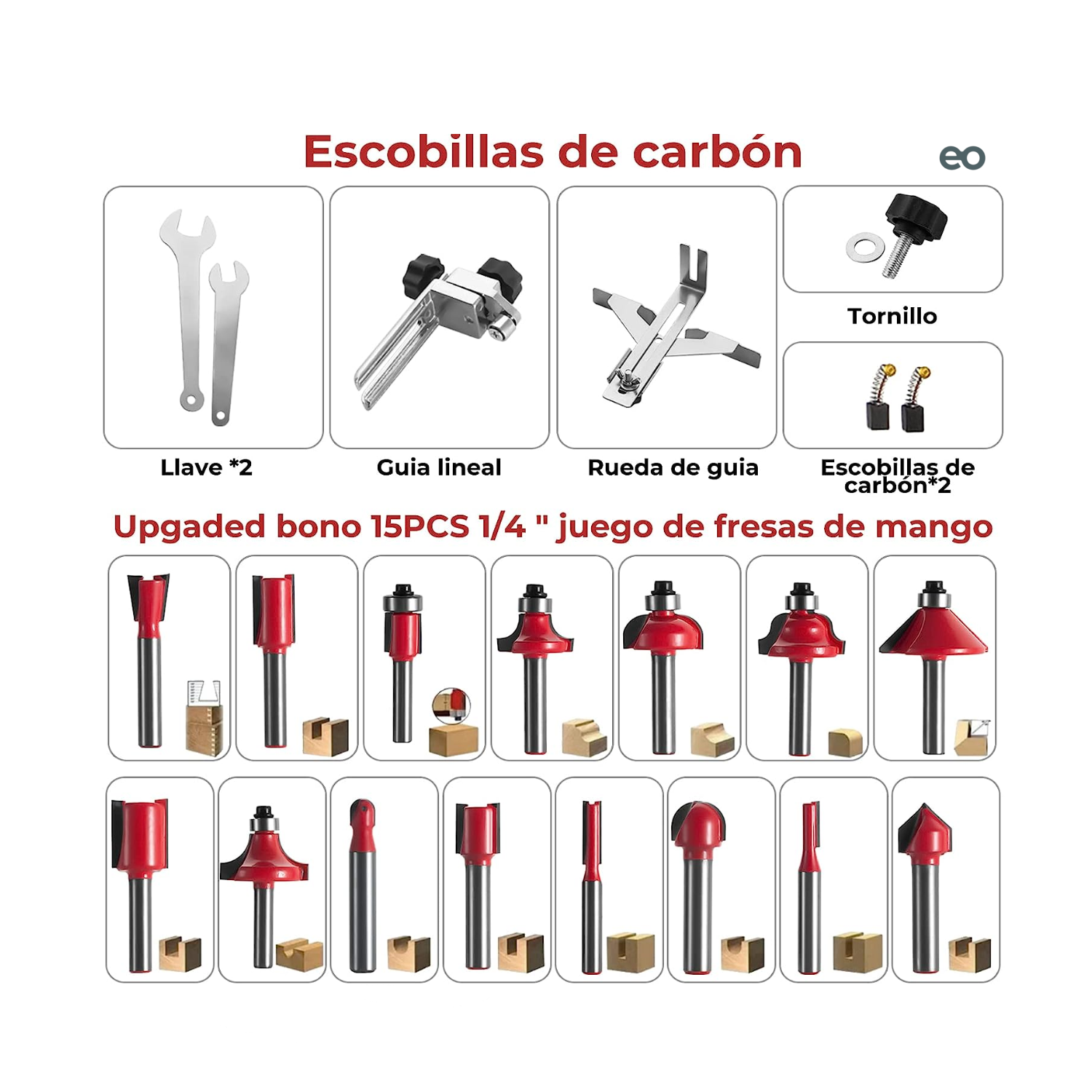 Foto 4 pulgar | Enrutador Madera Recortadora Rebajadora 800w 15 Brocas Carburo Esi-7144 Negro