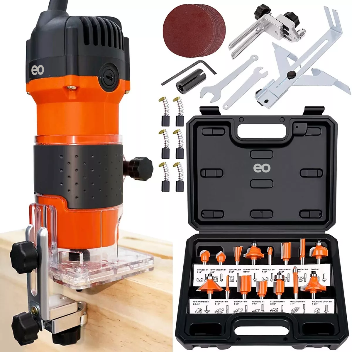 Foto 4 pulgar | Router Madera Recortadora Rebajadora 800w +15 Brocas Carburo Eo Safe Imports Esi-11805-1 Naranja