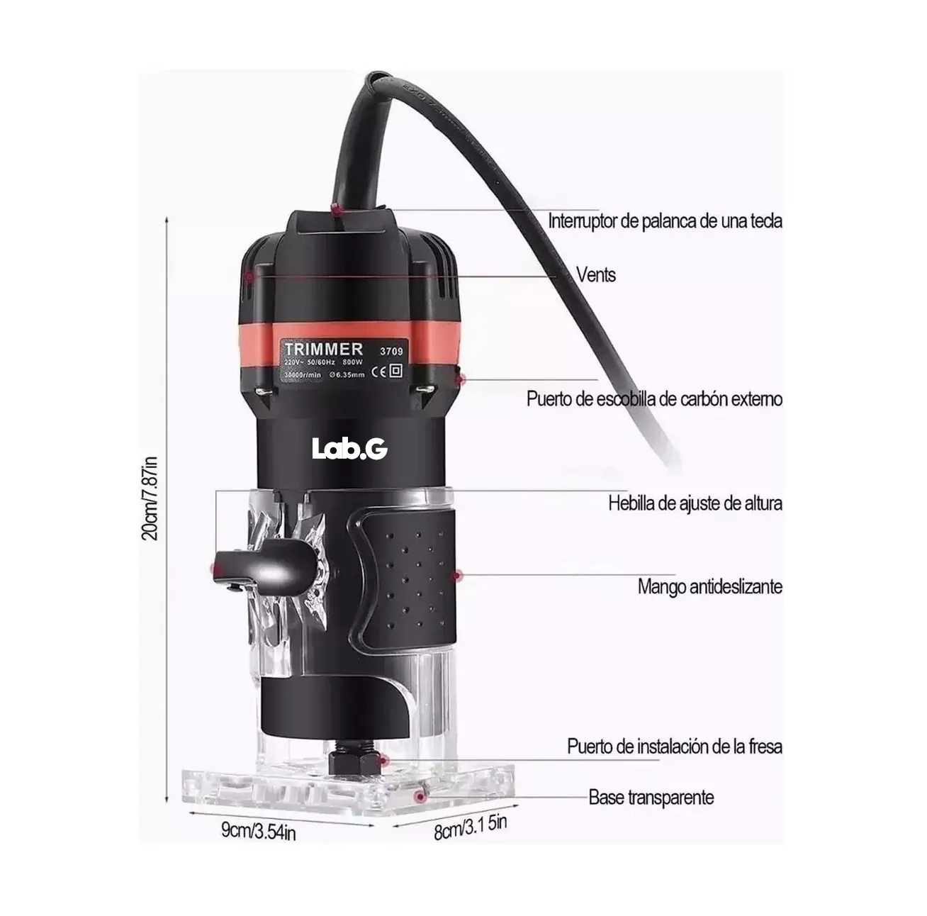 Foto 4 pulgar | Enrutador Madera Recortadora Rebajadora Lab.g 800w 15 Brocas Carbu Negro
