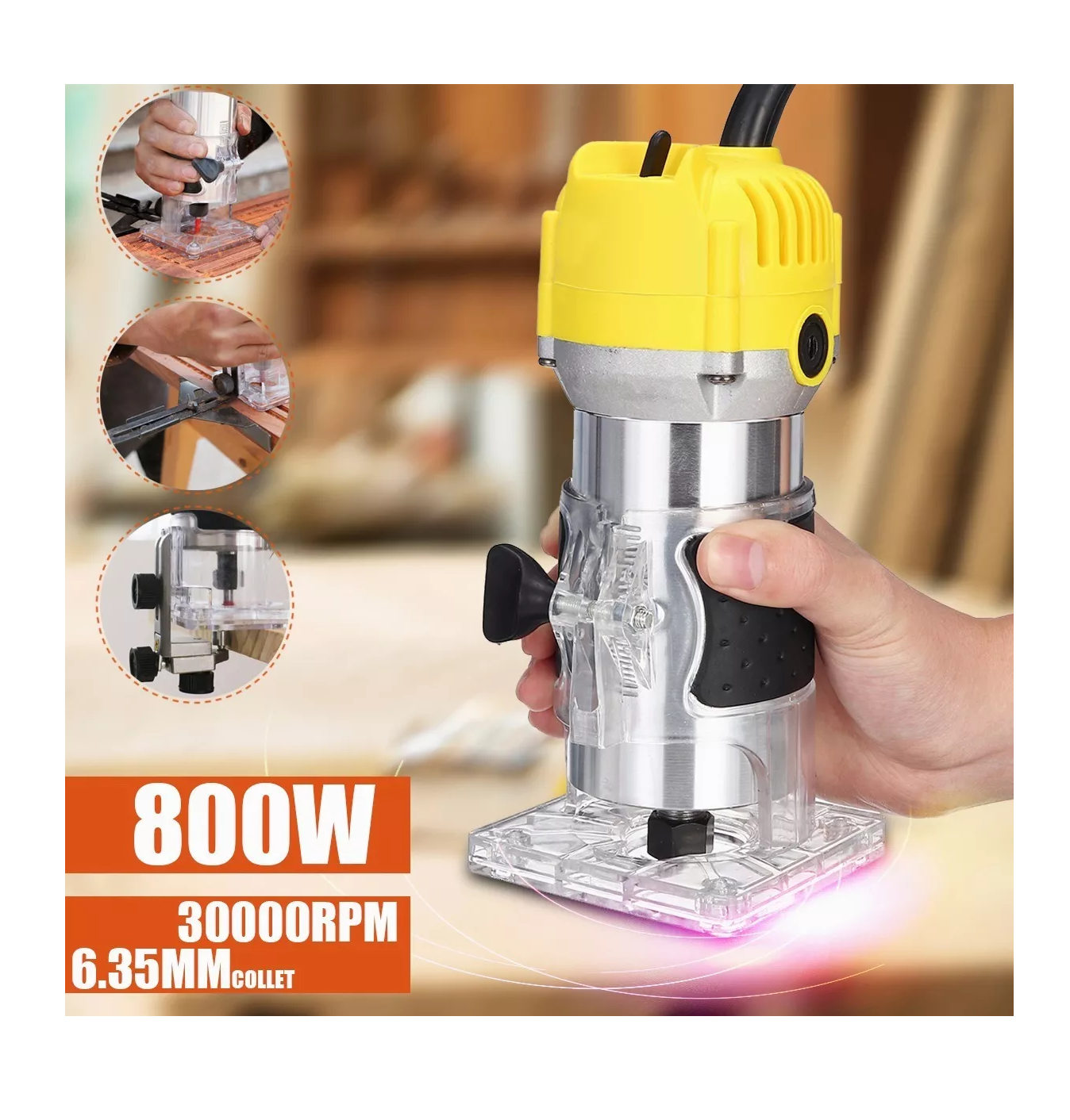 Foto 4 pulgar | Router Madera Recortadora Rebajadora 800w /15 Brocas Carburo Amarillo