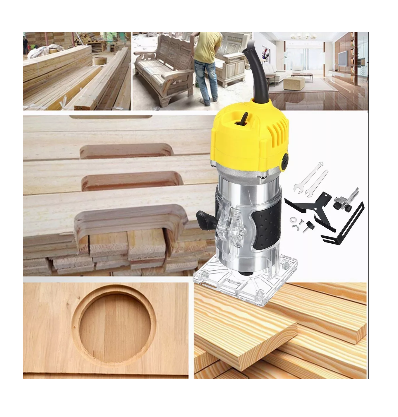 Foto 6 pulgar | Router Madera Recortadora Rebajadora 800w /15 Brocas Carburo Amarillo