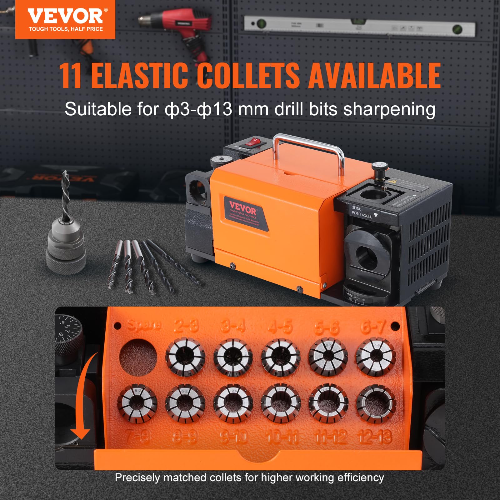 Foto 3 pulgar | Afilador De Brocas Vevor Mr-13b, 3-13 Mm, Con 11 Pinzas - Venta Internacional.
