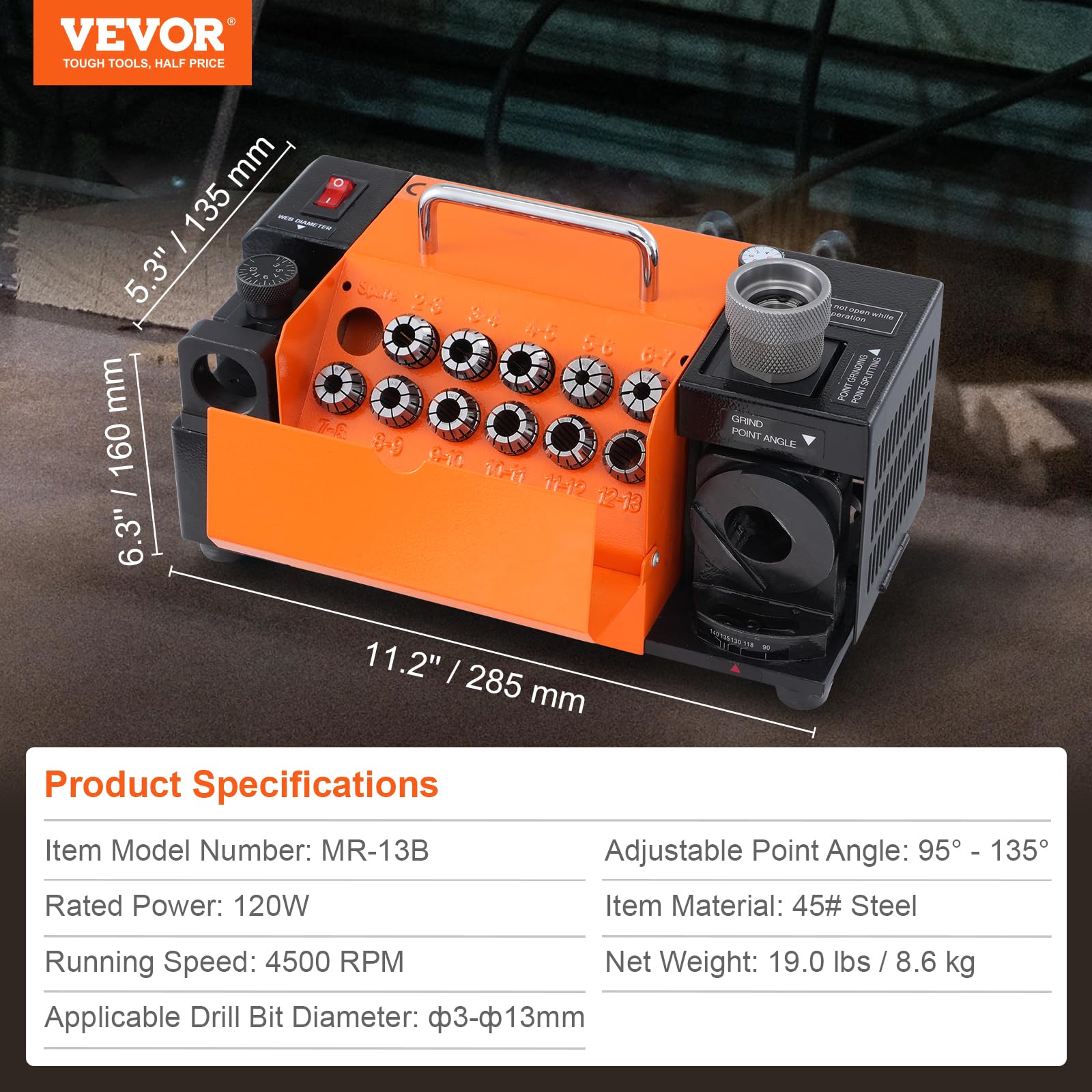 Foto 7 | Afilador De Brocas Vevor Mr-13b, 3-13 Mm, Con 11 Pinzas - Venta Internacional.
