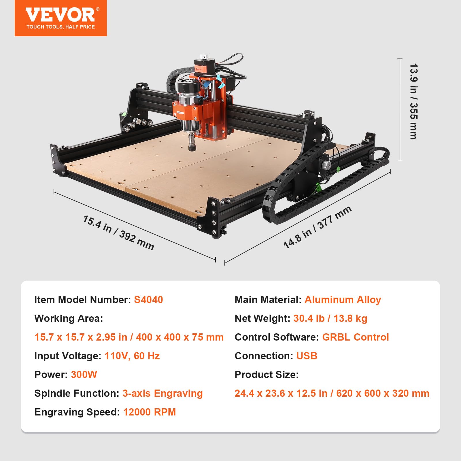 Foto 8 pulgar | Máquina Enrutadora Cnc Vevor 300w De 3 Ejes Grbl Control 400x400 Mm - Venta Internacional.