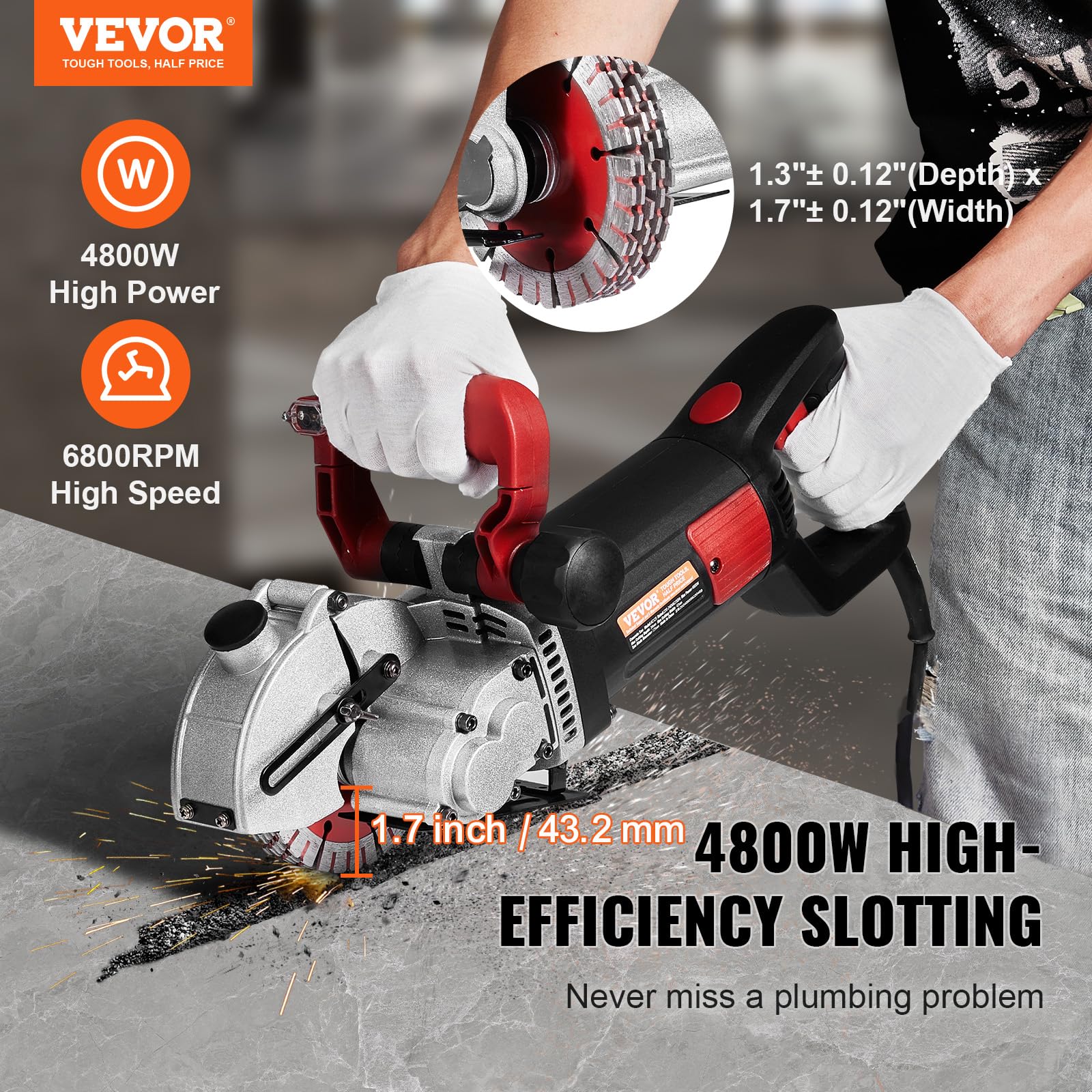 Foto 3 pulgar | Máquina Ranuradora Wall Chaser Vevor 4800w Con Guía Láser 6500 Rpm - Venta Internacional.