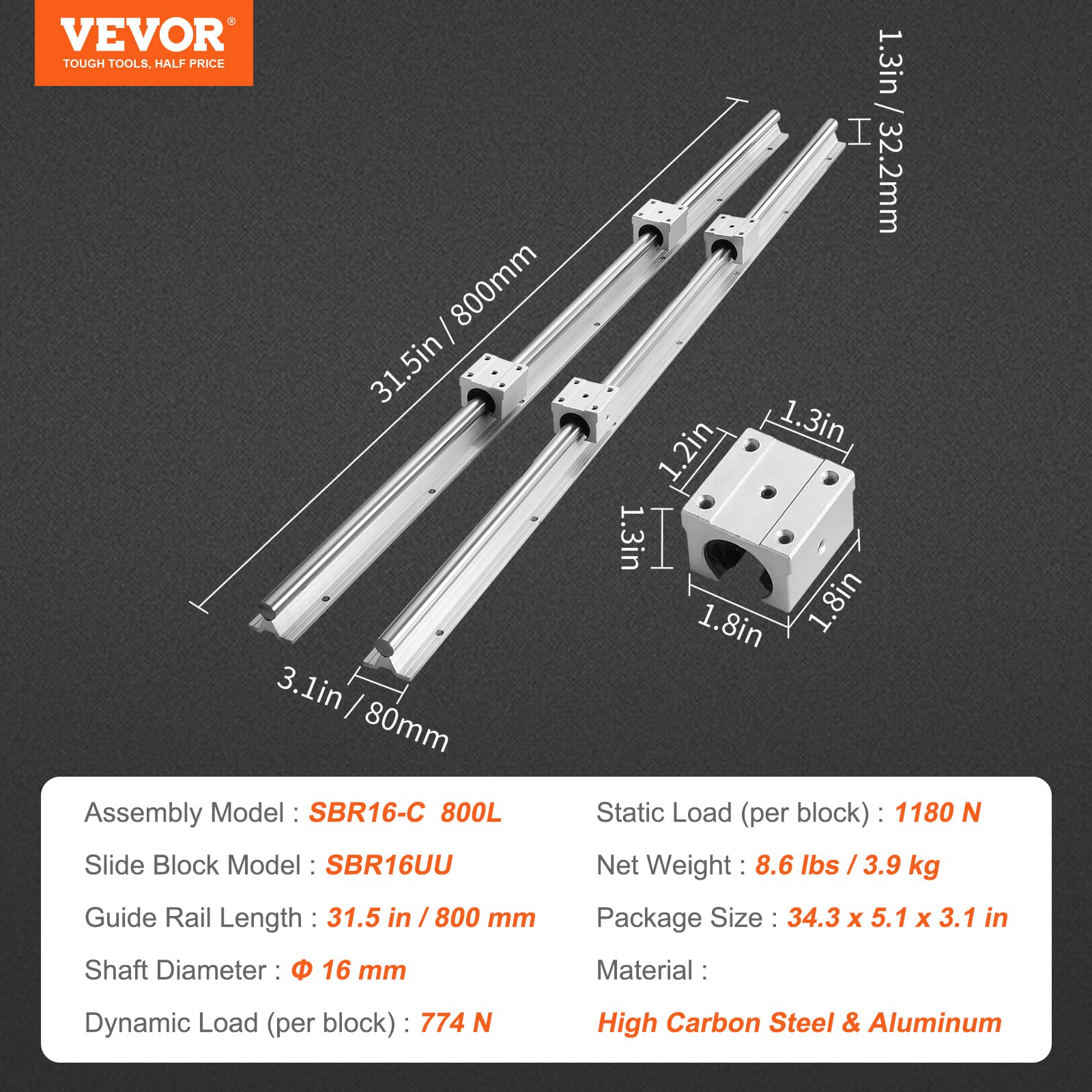 Foto 8 pulgar | Kit De Deslizamiento Lineal Vevor Sbr16-800 Mm Para Enrutador Cnc - Venta Internacional.