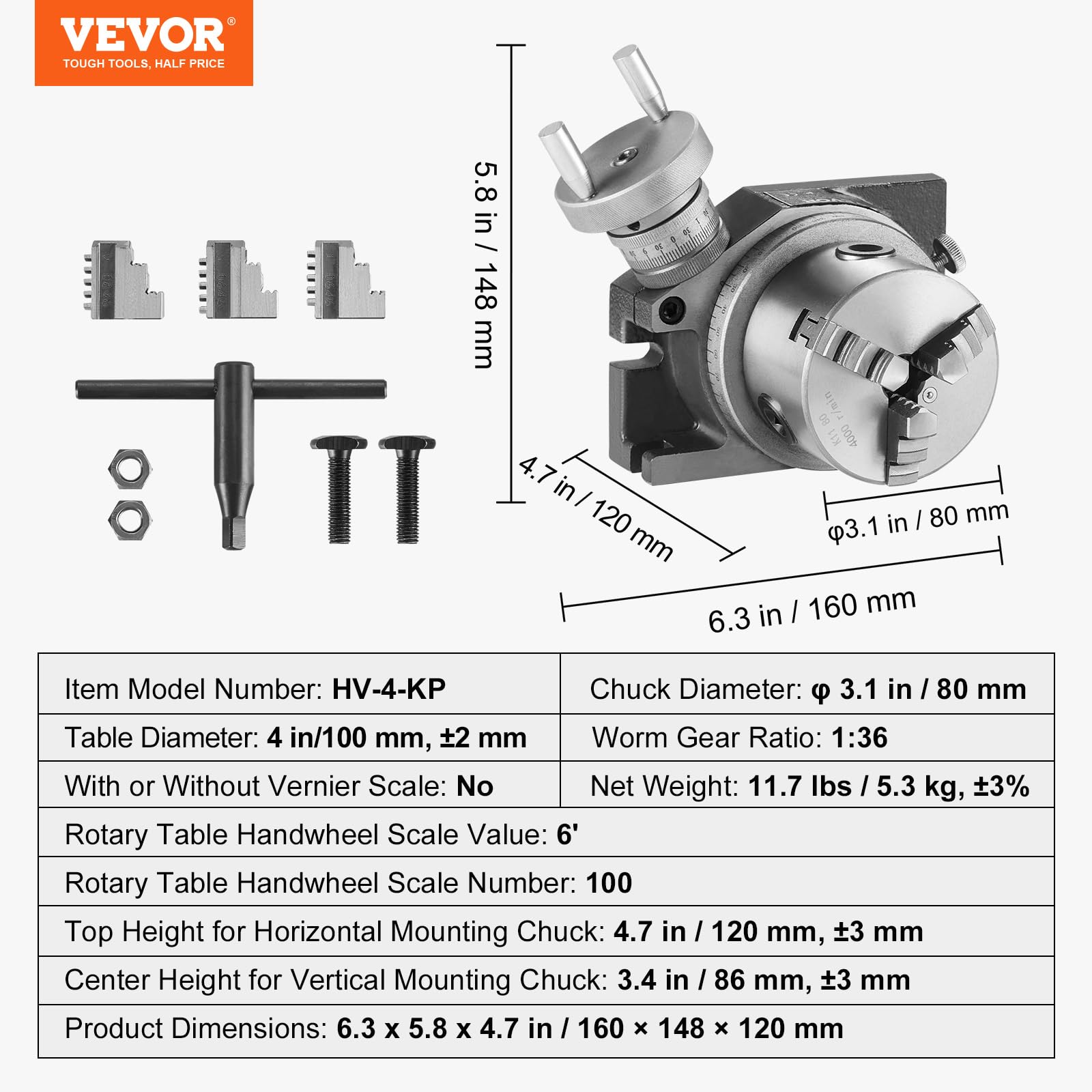 Foto 8 pulgar | Fresadora Vertical Horizontal De Mesa Giratoria Vevor De 100 Mm - Venta Internacional.