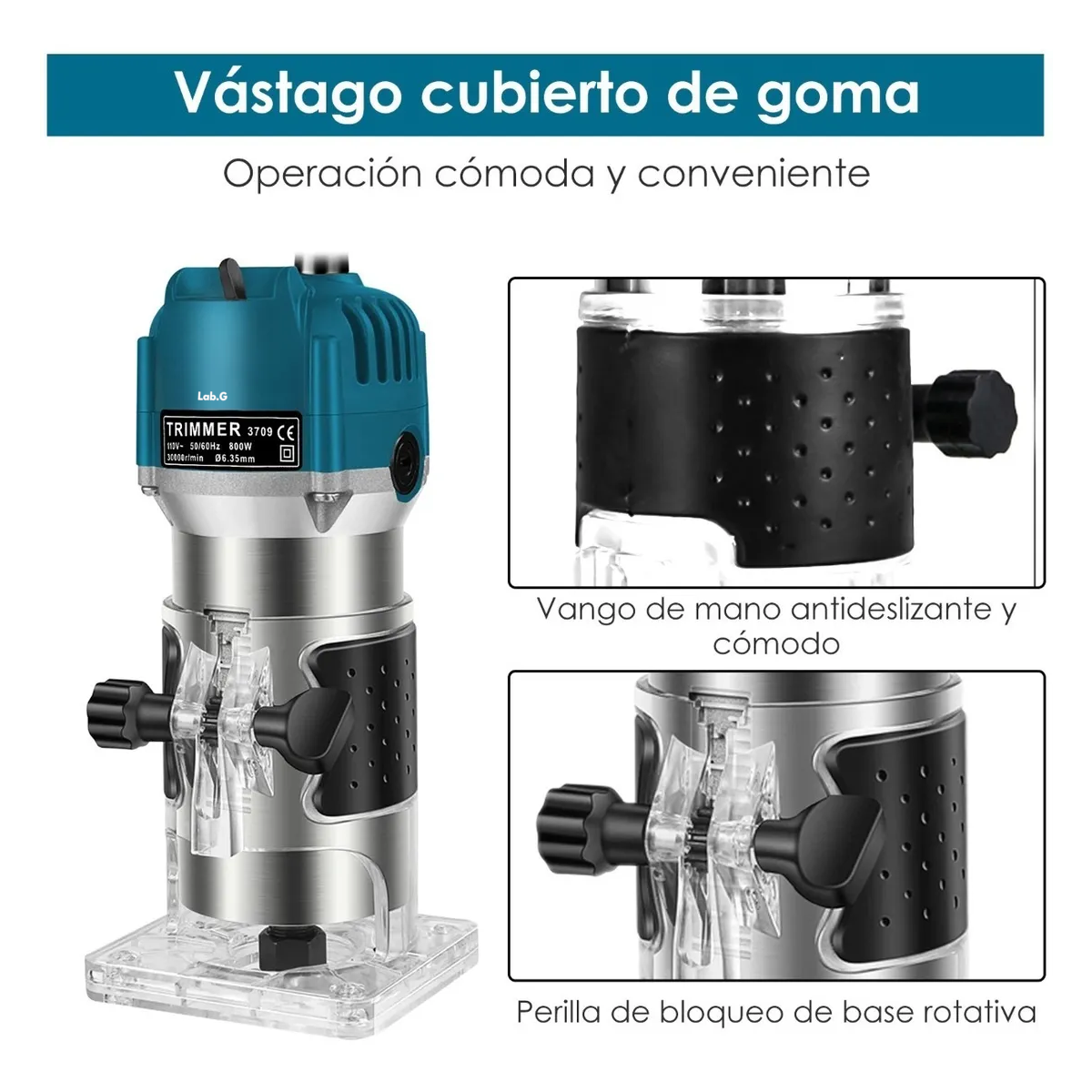 Foto 6 pulgar | Router Madera Recortadora Rebajadora 800w 15 Brocas Carburo Lab.g Azul
