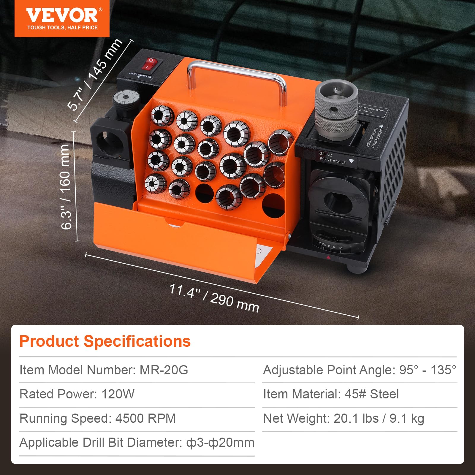 Foto 7 | Afilador De Brocas Vevor Mr-20g  De 3 A 20 Mm  Con 18 Pinzas - Venta Internacional.