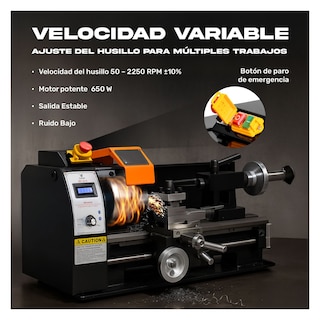 Foto 2 | Mini Torno Metal Velocidad Variable 2250rpm 8x14 Pulgadas Gutstark Home