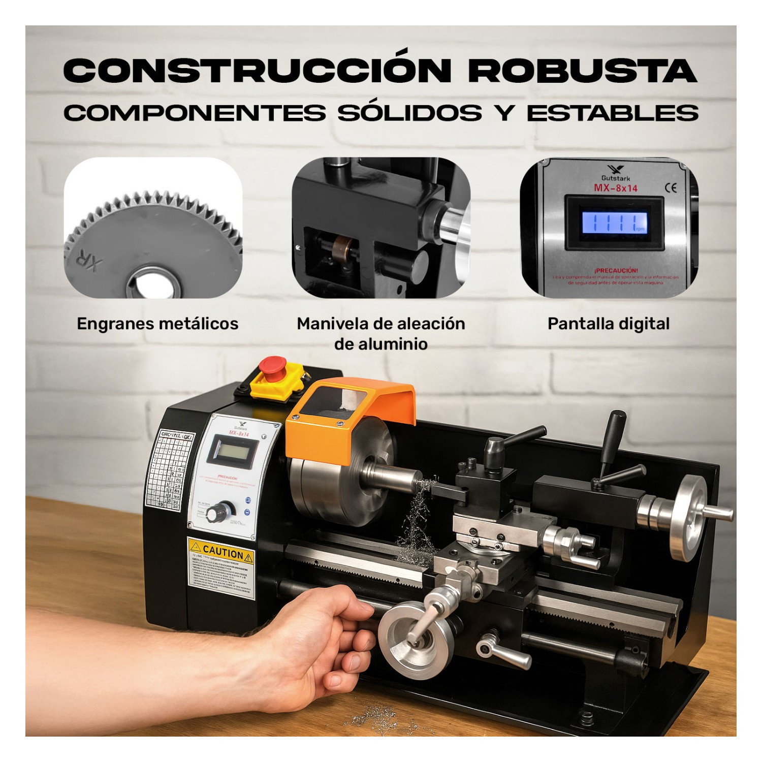 Foto 5 pulgar | Mini Torno Metal Velocidad Variable 2250rpm 8x14 Pulgadas Gutstark Home