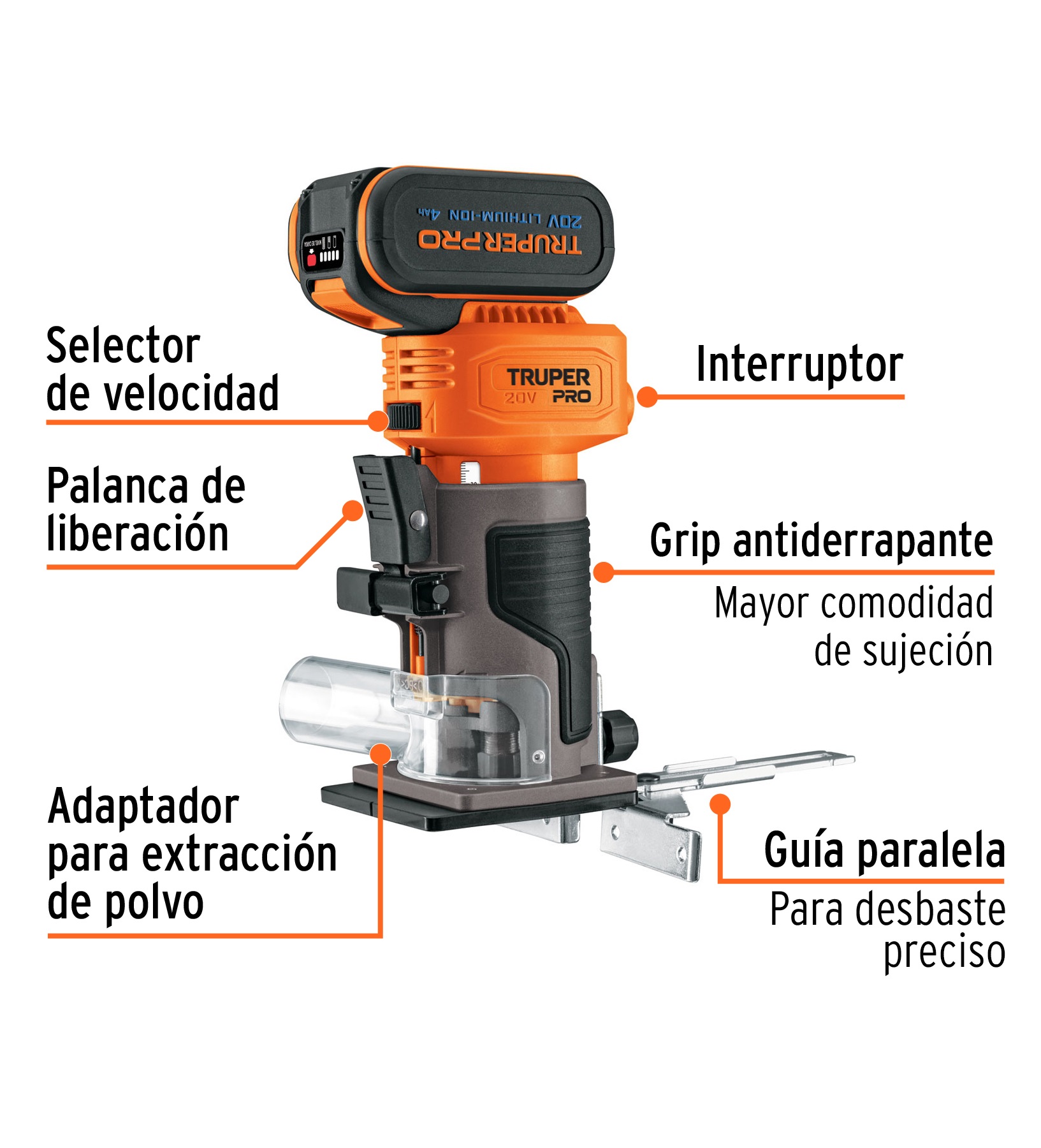 Foto 4 pulgar | Router (rebajadora) Compacta Inalambrica 1/4''  1 Batería 4 Ah  Truper Pro