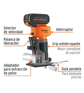Foto 3 | Router (rebajadora) Compacta Inalambrica 1/4'' 1 Batería 4 Ah Truper Pro