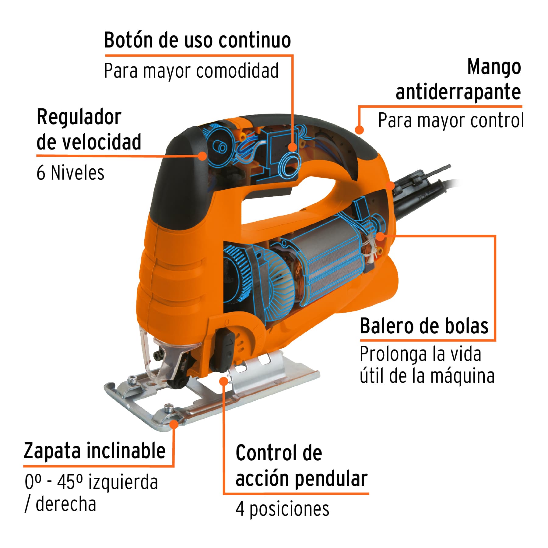 Foto 4 pulgar | Sierra Caladora Truper CALA-A3 color Naranja 550 W 5A Velocidad Variable Profesional