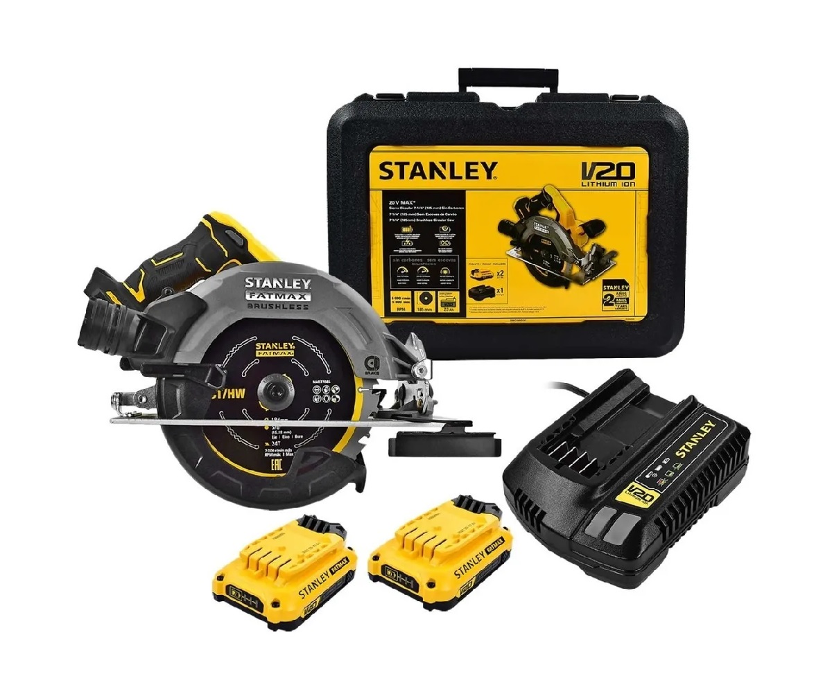 Sierra Circular Inalámbrica Brushless Fatmax Stanley Sbc550d color Amarillo