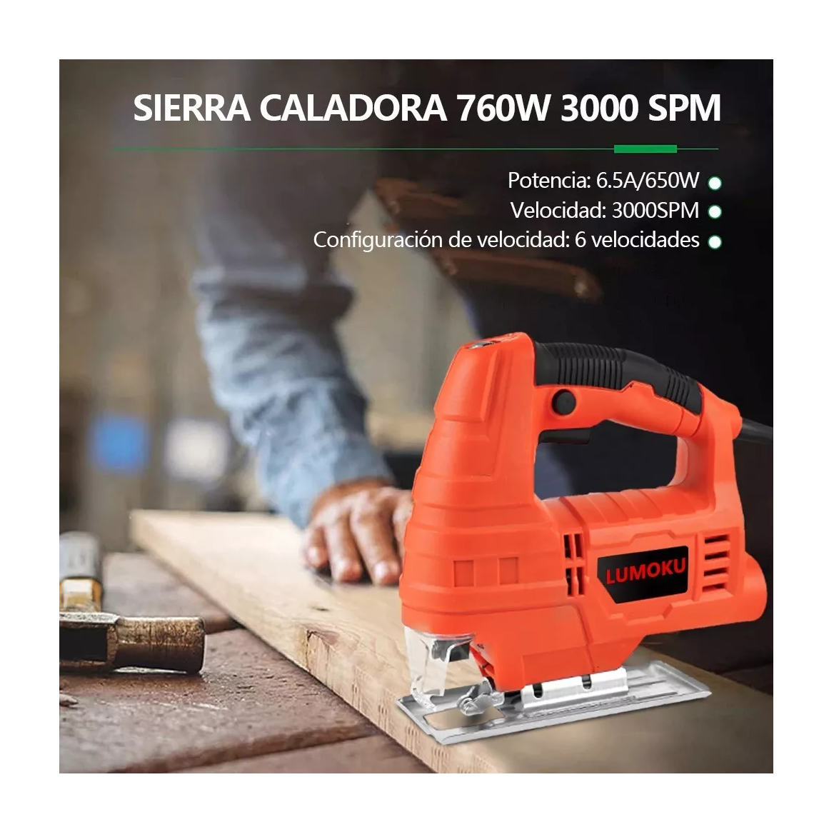 Foto 3 pulgar | Sierra Caladora Profesional 760w + 16 Accesorios Con Estuche, Negro/naranja