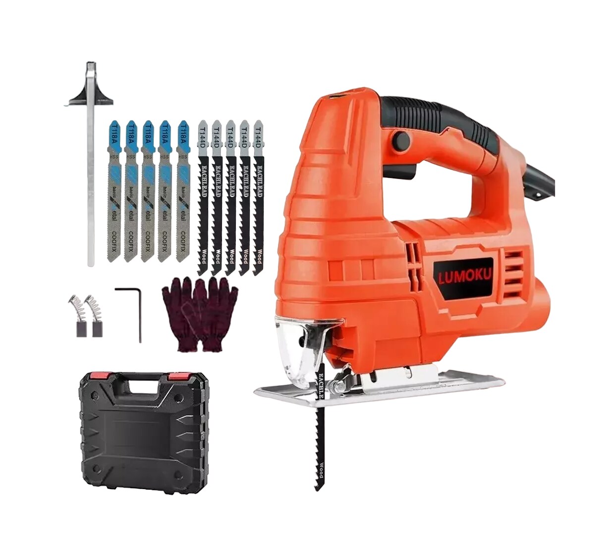 Sierra Caladora Profesional 760w + 16 Accesorios Con Estuche, Negro/naranja $1,249