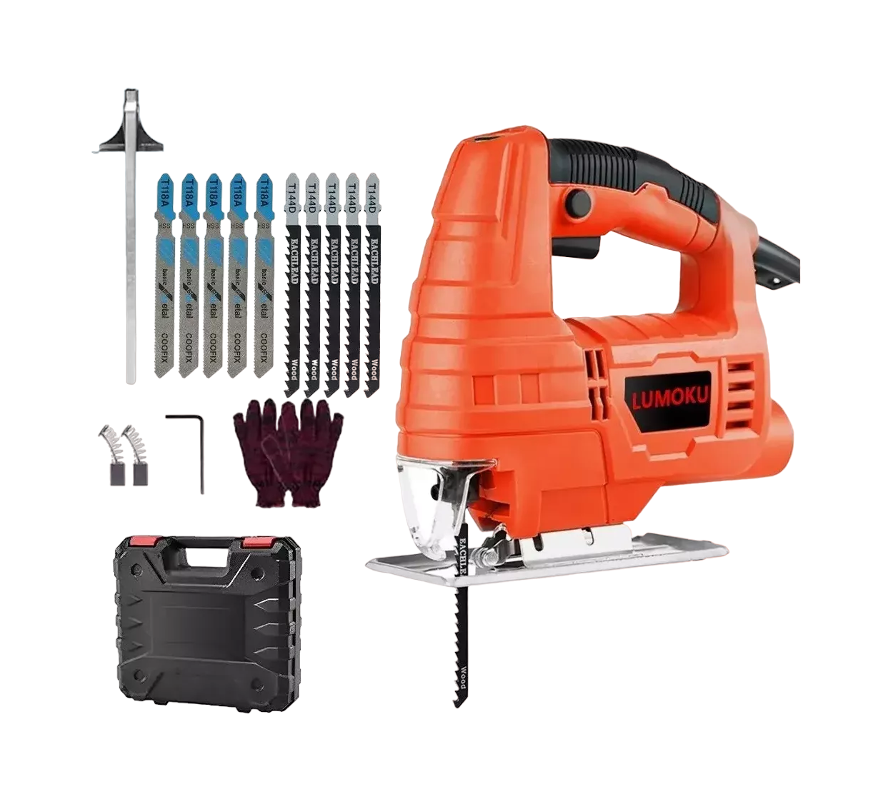 Sierra Caladora Profesional 760w + 16 Accesorios Con Estuche, Negro/naranja