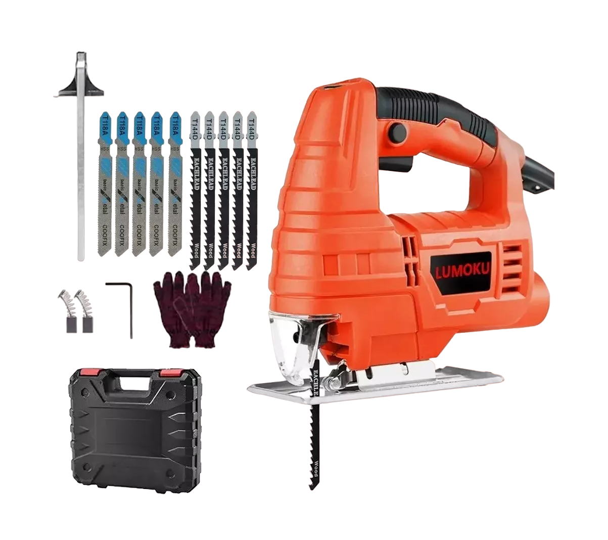 Sierra Caladora Lumoku 760w Naranja + 16 Accesorios con Estuche