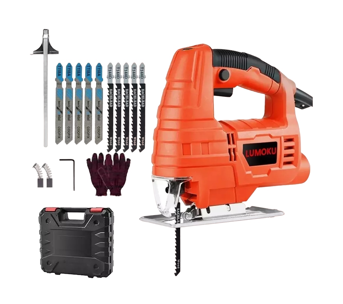 Sierra Caladora Profesional 760w + 16 Accesorios Lumoku con Estuche Anaranjado $1,279