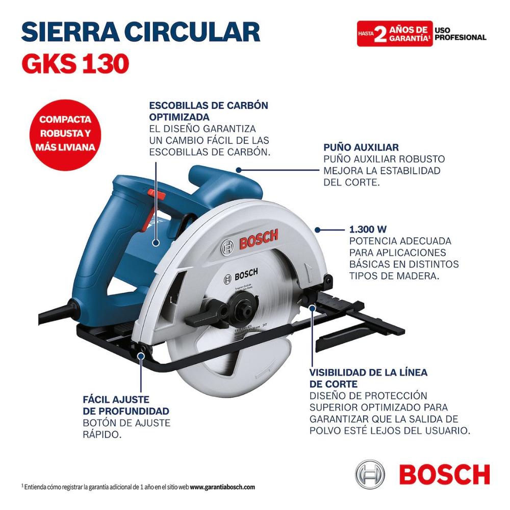 Foto 6 pulgar | Sierra Circular Bosch Gks 130 Con Maleta De Transporte