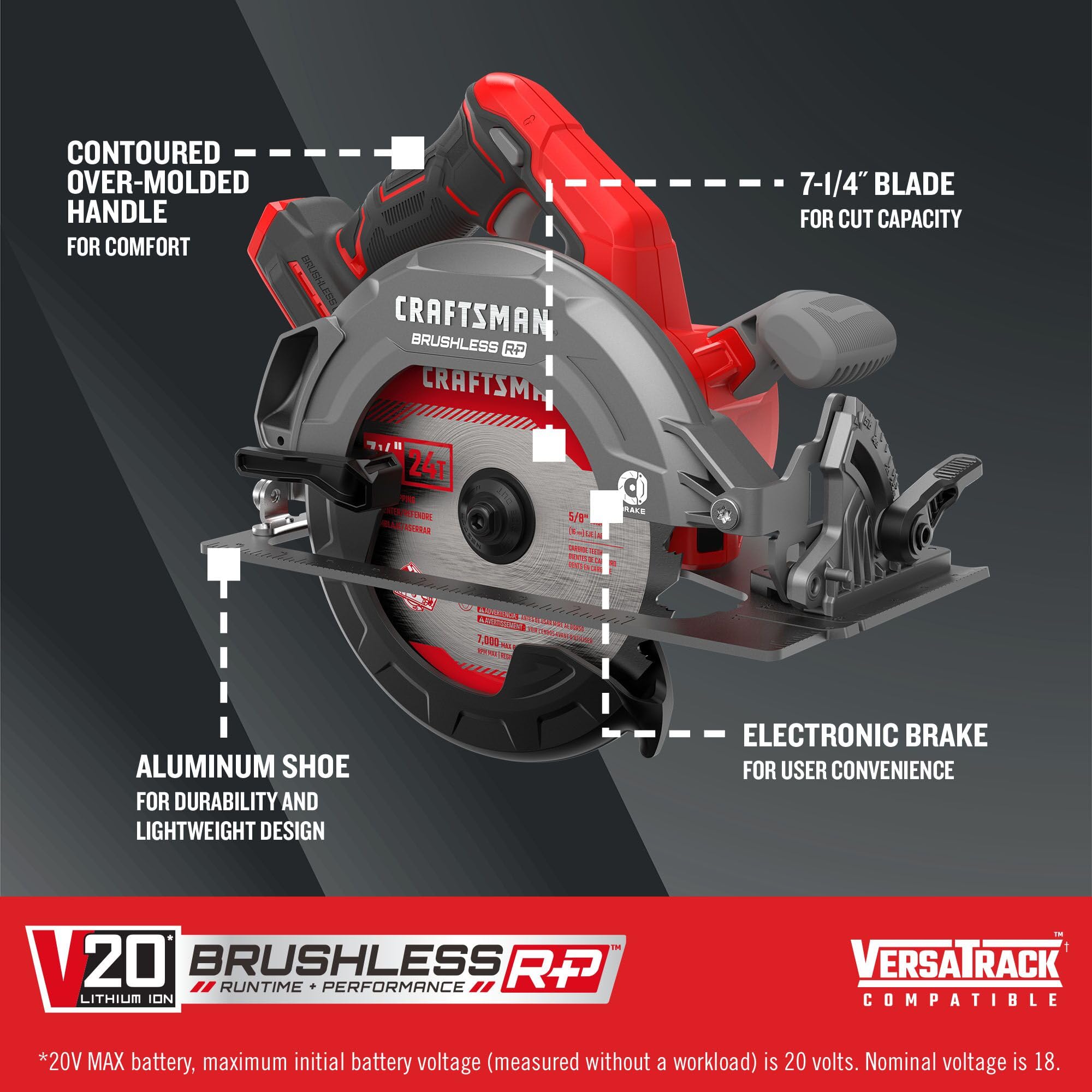 Foto 2 | Sierra Circular Craftsman V20 Rp Inalámbrica, Herramienta Desnuda De 7-1/4 Pulgadas - Venta Internacional.