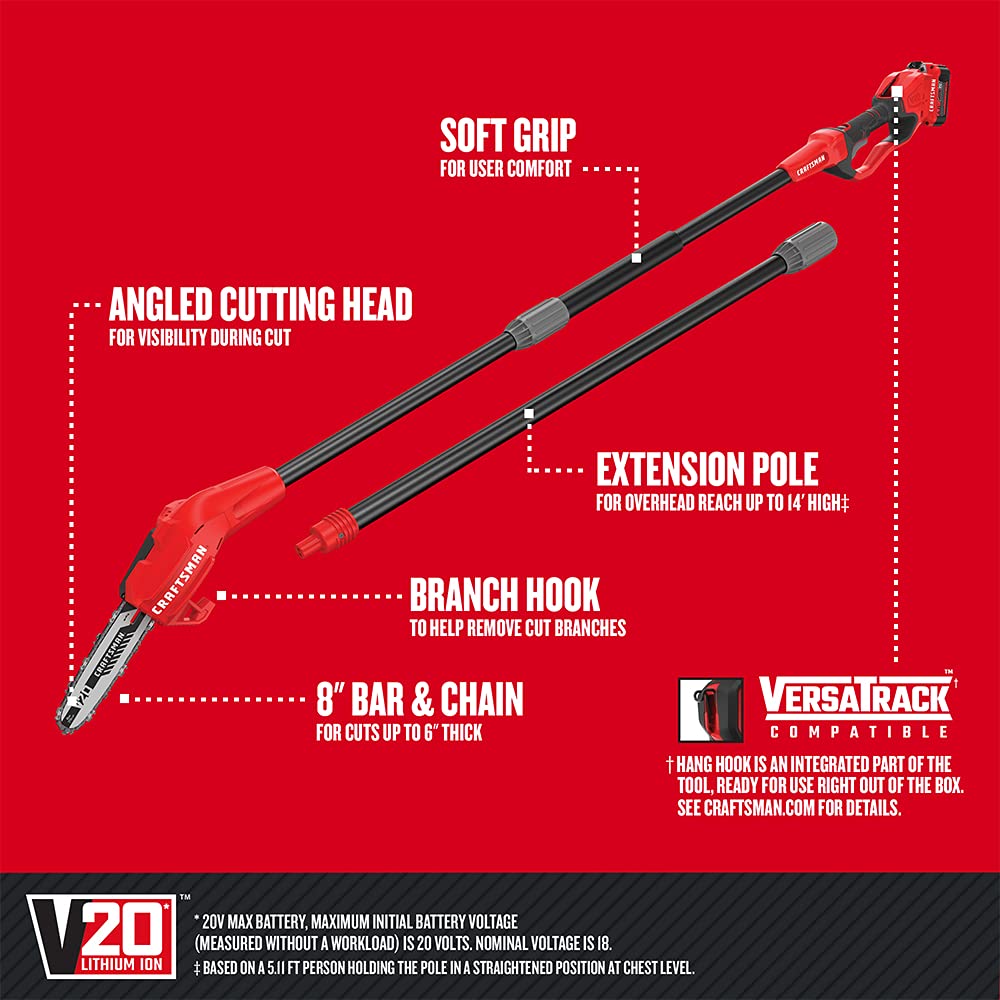 Foto 3 pulgar | Sierra De Pértiga Craftsman V20 Inalámbrica De 14 Pies Con Batería Y Cargador De 4.0 Ah - Venta Internacional.