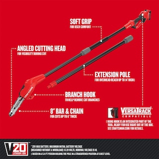 Foto 2 | Sierra De Pértiga Craftsman V20 Inalámbrica De 14 Pies Con Batería Y Cargador De 4.0 Ah - Venta Internacional.