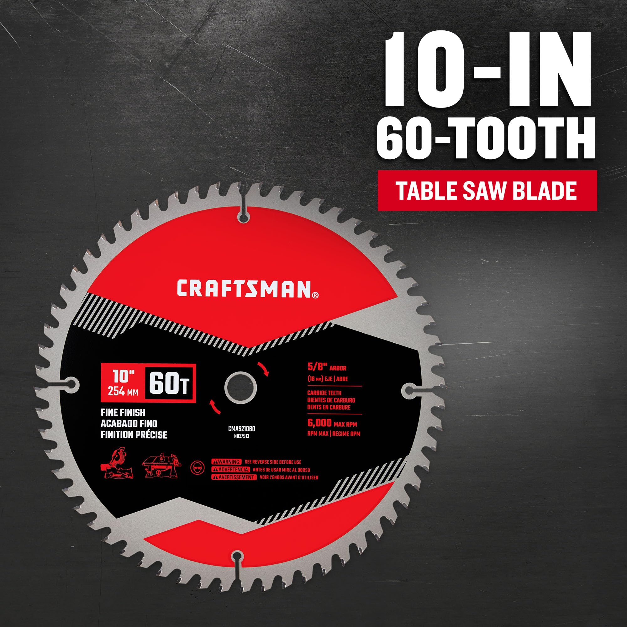 Foto 4 | Hoja De Sierra De Mesa Craftsman Cmas21060, 60 Dientes, 10 Pulgadas - Venta Internacional.