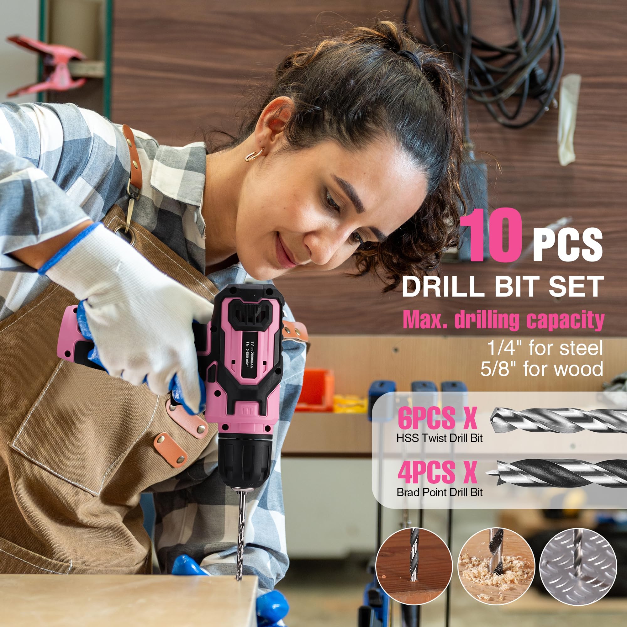 Foto 7 pulgar | Set De Taladros Eléctricos Workpro Pink, 8 V, Inalámbrico, Con Caja De Herramientas Apilable - Venta Internacional.