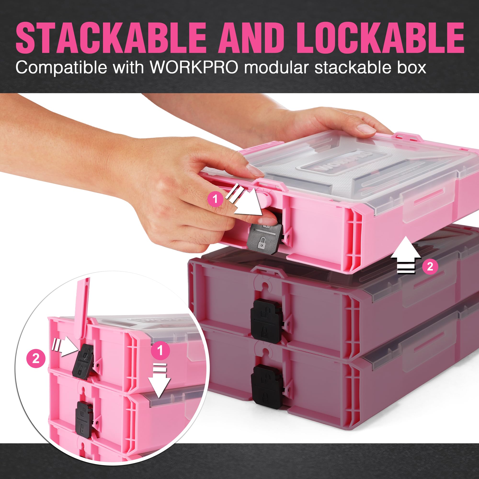 Foto 8 pulgar | Set De Taladros Eléctricos Workpro Pink, 8 V, Inalámbrico, Con Caja De Herramientas Apilable - Venta Internacional.