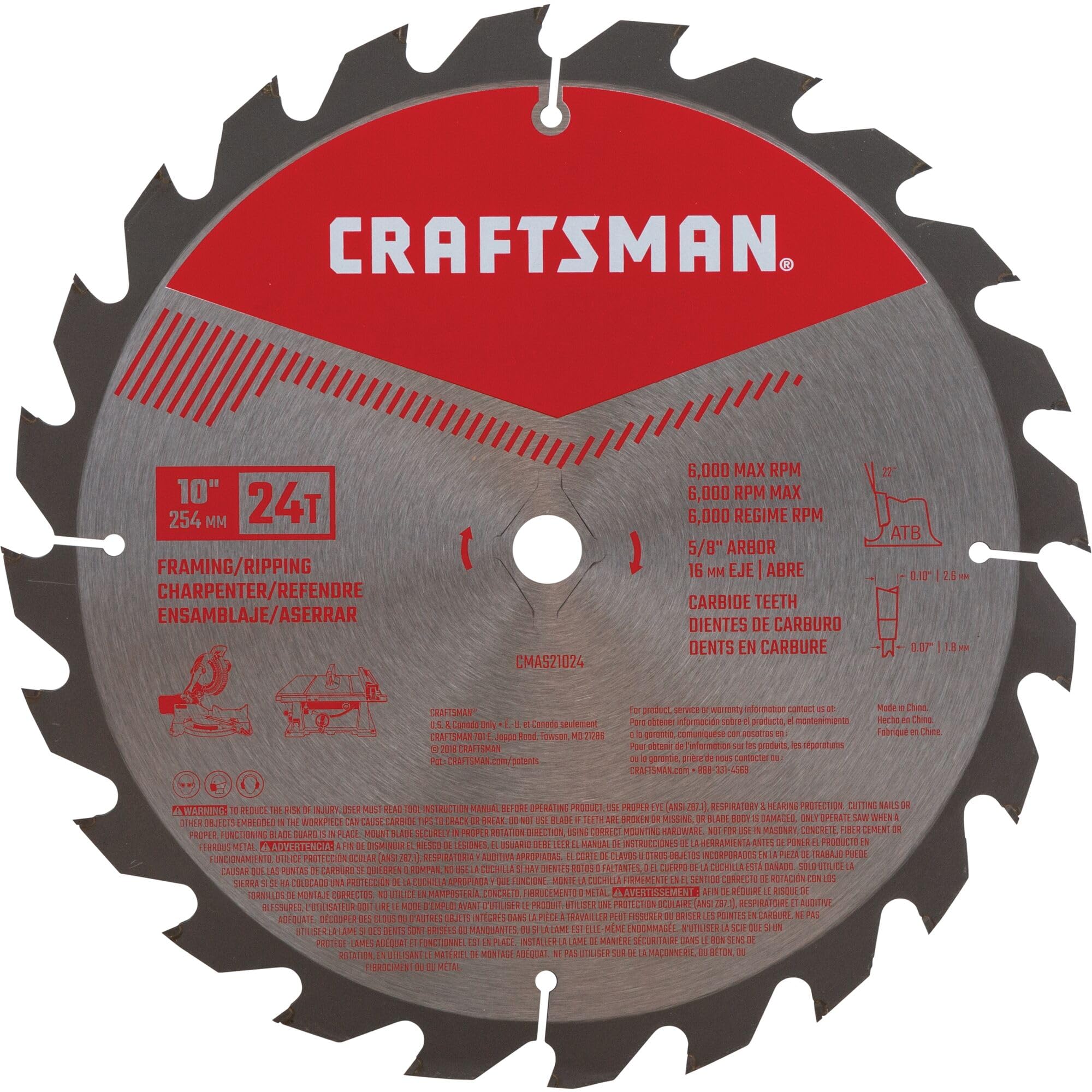 Foto 1 | Hoja De Sierra Craftsman Cmas21024 24t, 10 Pulgadas, Para Enmarcar/rasgar - Venta Internacional.