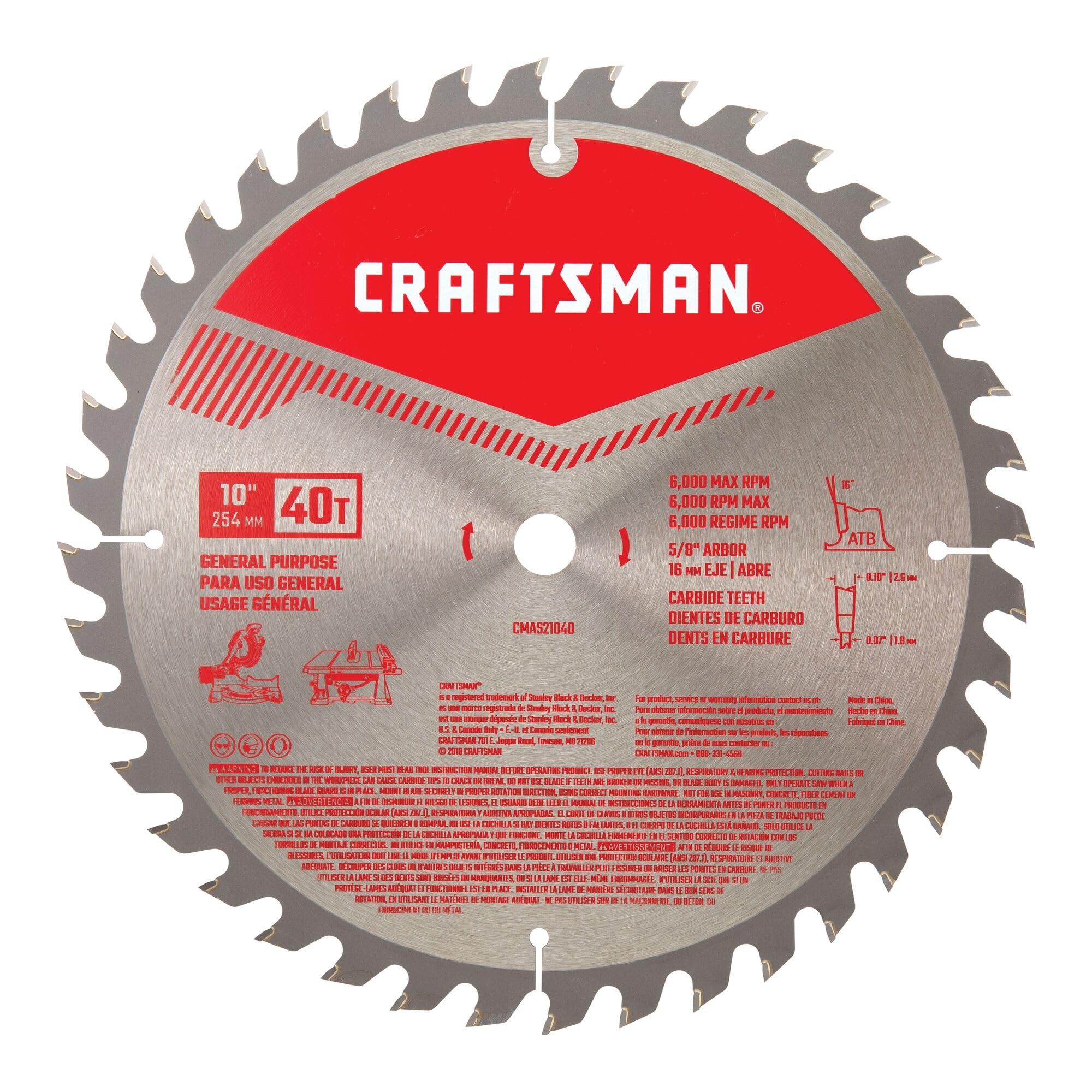 Foto 2 | Hoja De Sierra Circular Craftsman Cmas21040 40t 25,4 Mm De Carburo - Venta Internacional.