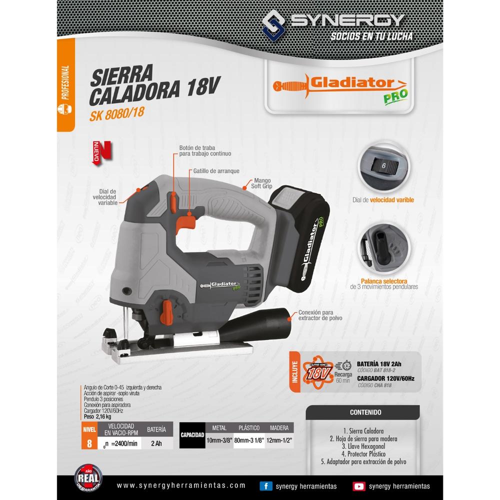 Foto 6 pulgar | Sierra Caladora Gladiator Sk 8080/18 C1 18 V