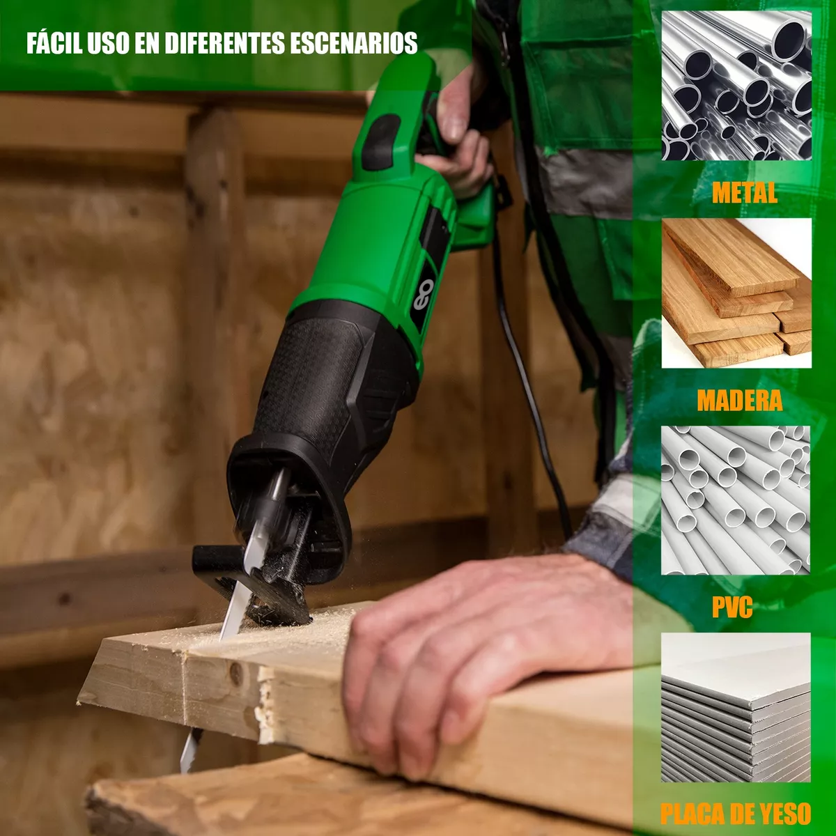 Foto 2 | Sierra Sable 900w Velocidad Variable Industrial Eo Safe Imports Esi-13280-1 Verde