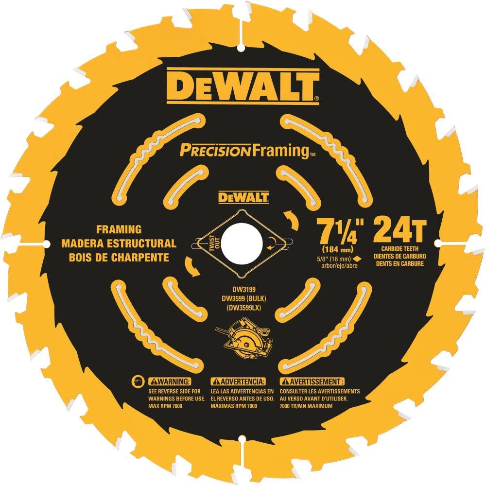 Hoja De Sierra Circular Dewalt Dw3599b10, 7 1/4 Pulgadas, 24 Dientes - Venta Internacional.