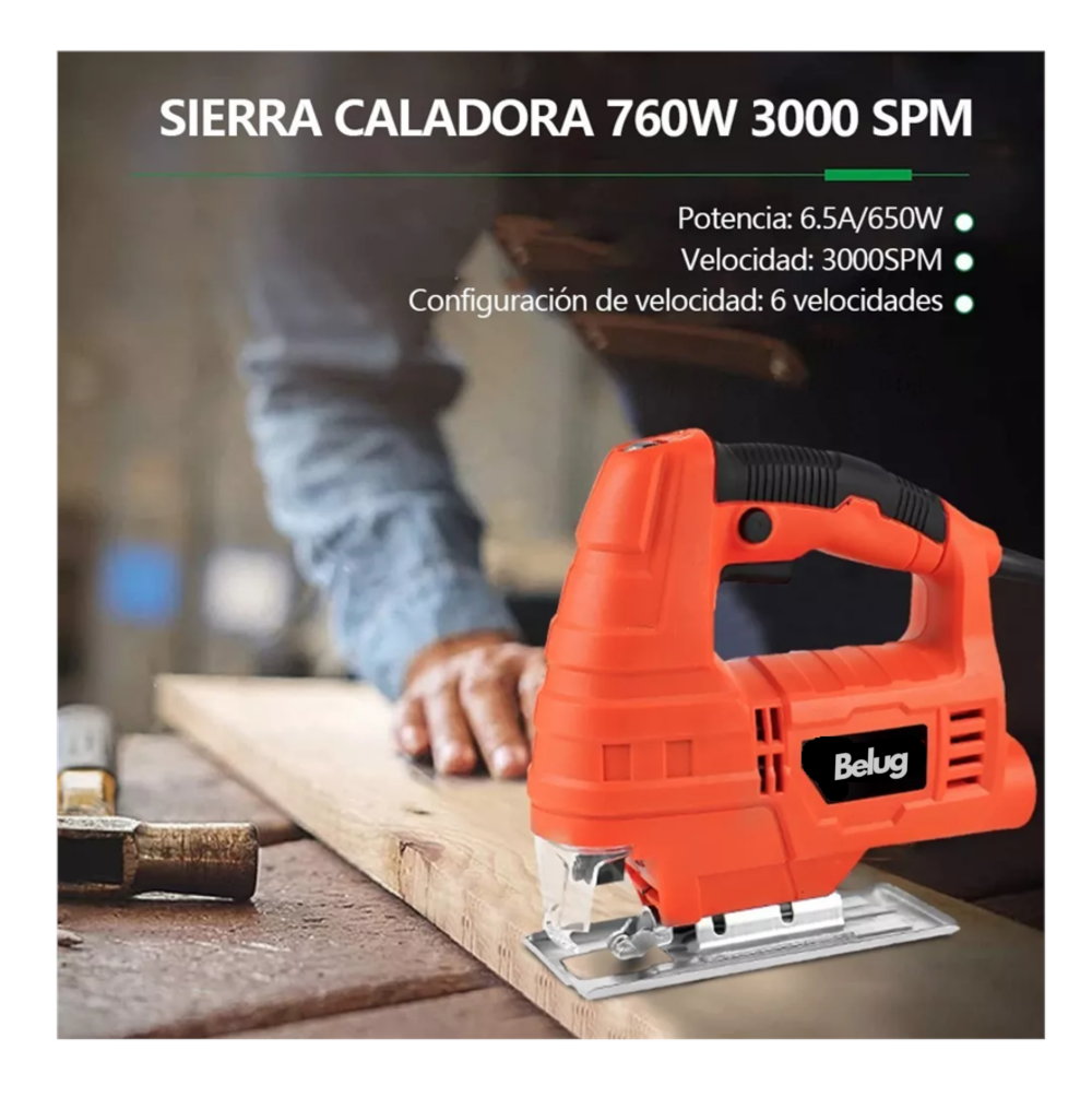 Foto 3 | Sierra Caladora Profesional 760w Belug  + 16 Accesorios Con Estuche, Negro/naranja