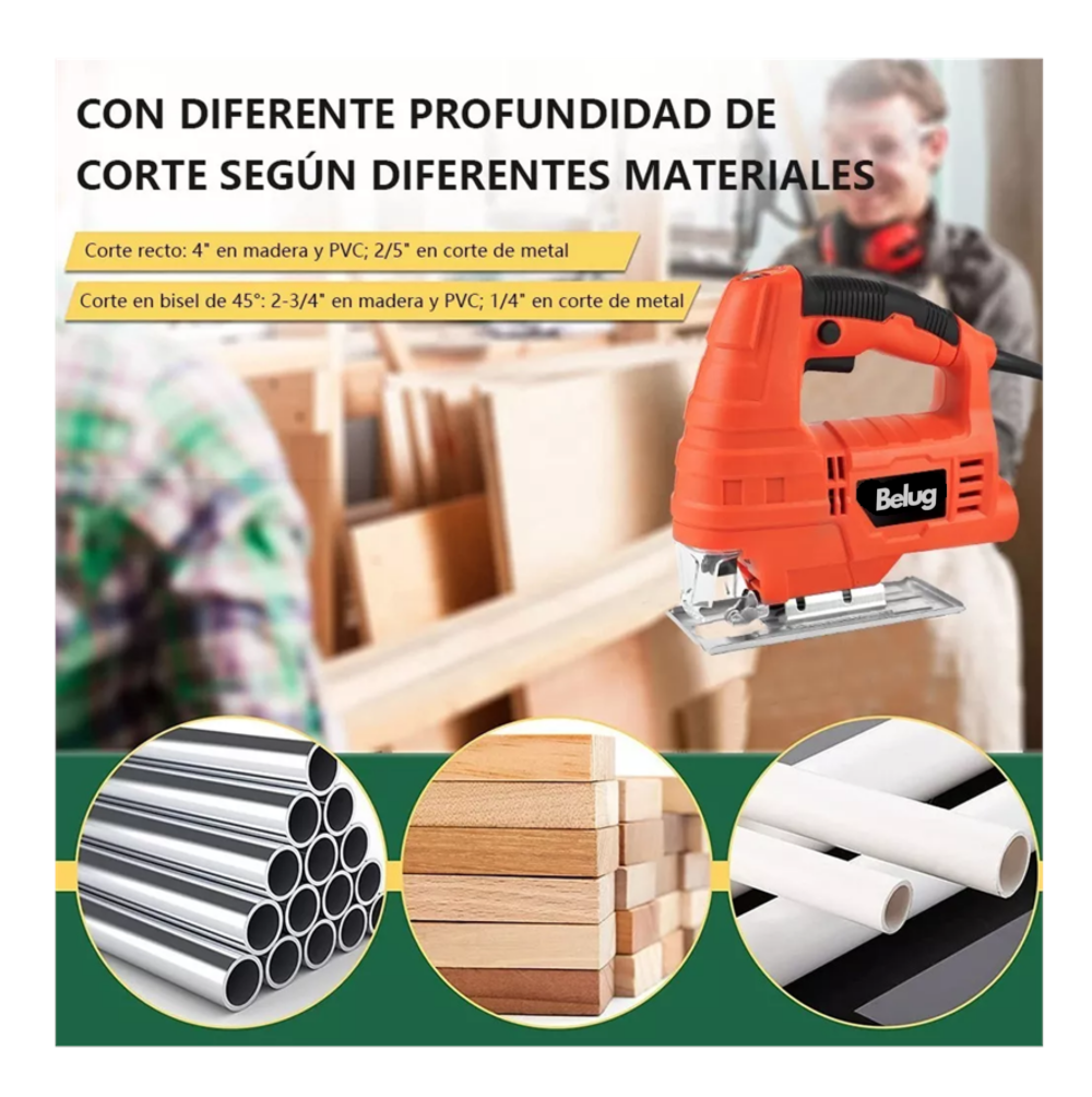 Foto 5 pulgar | Sierra Caladora Profesional 760w Belug  + 16 Accesorios Con Estuche, Negro/naranja
