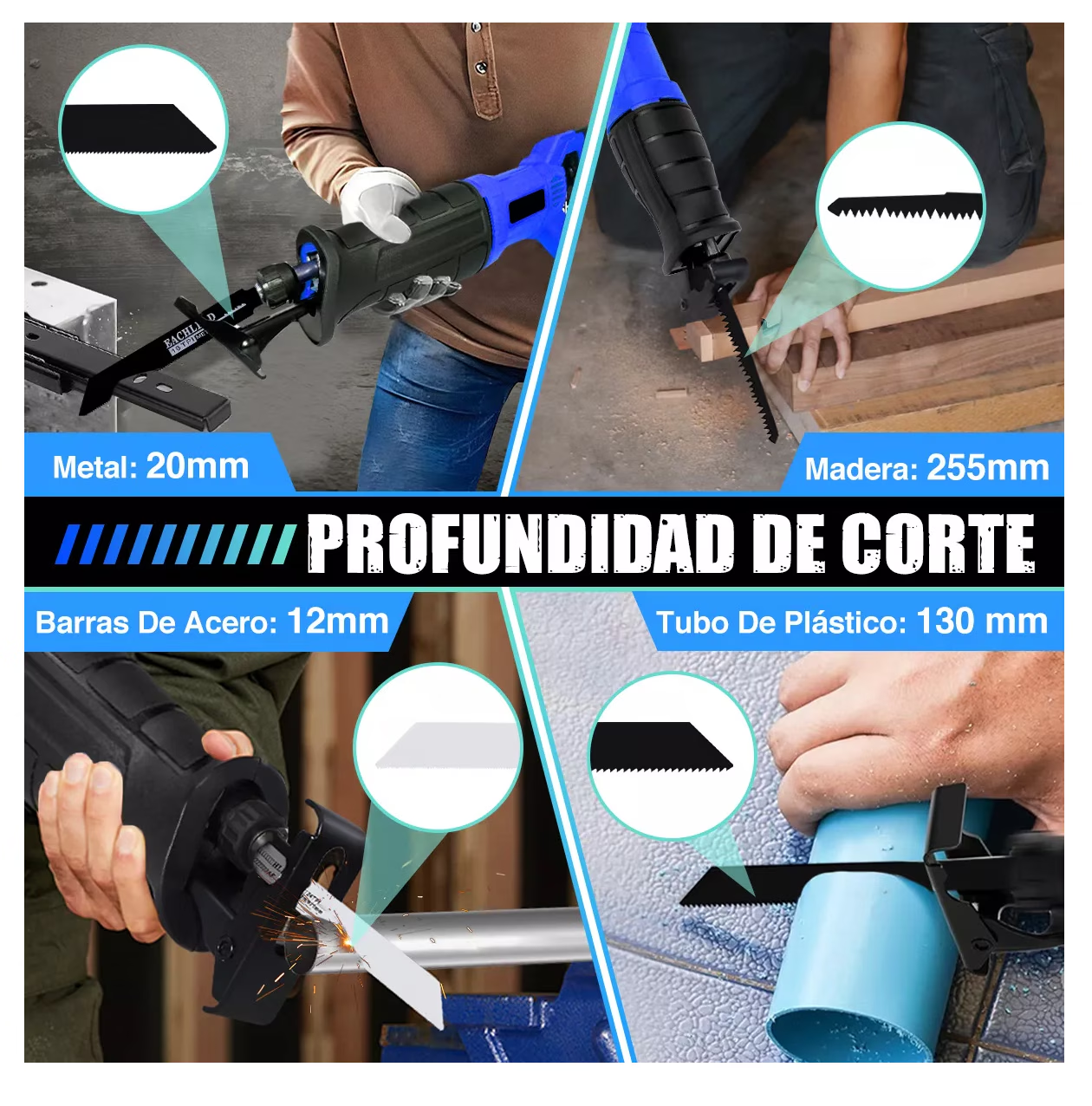 Foto 4 pulgar | Sierra Reciproca Eléctrica Sable Velocidad Con 5 Seguetas, Belug Azul