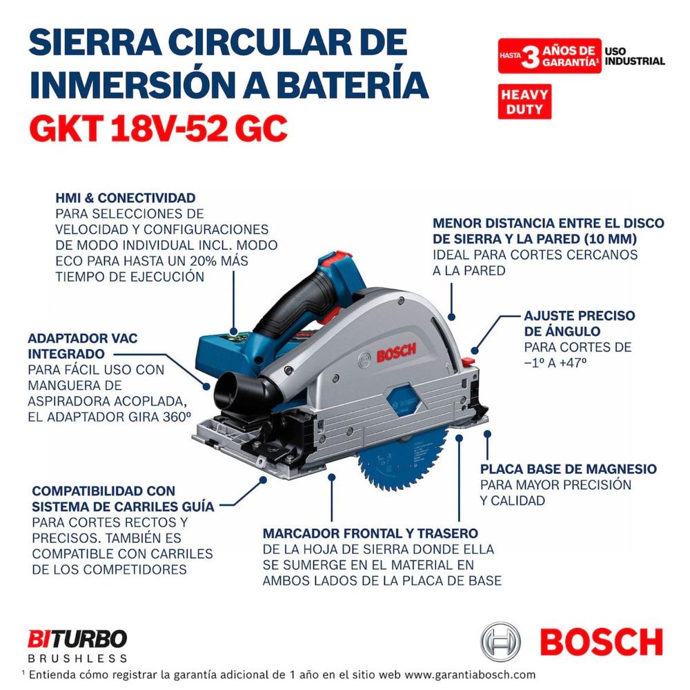 Foto 8 pulgar | Sierra Circular Bosch Gkt 18v-52 Gc + Cepillo + 2 Bat 4.0 Ah