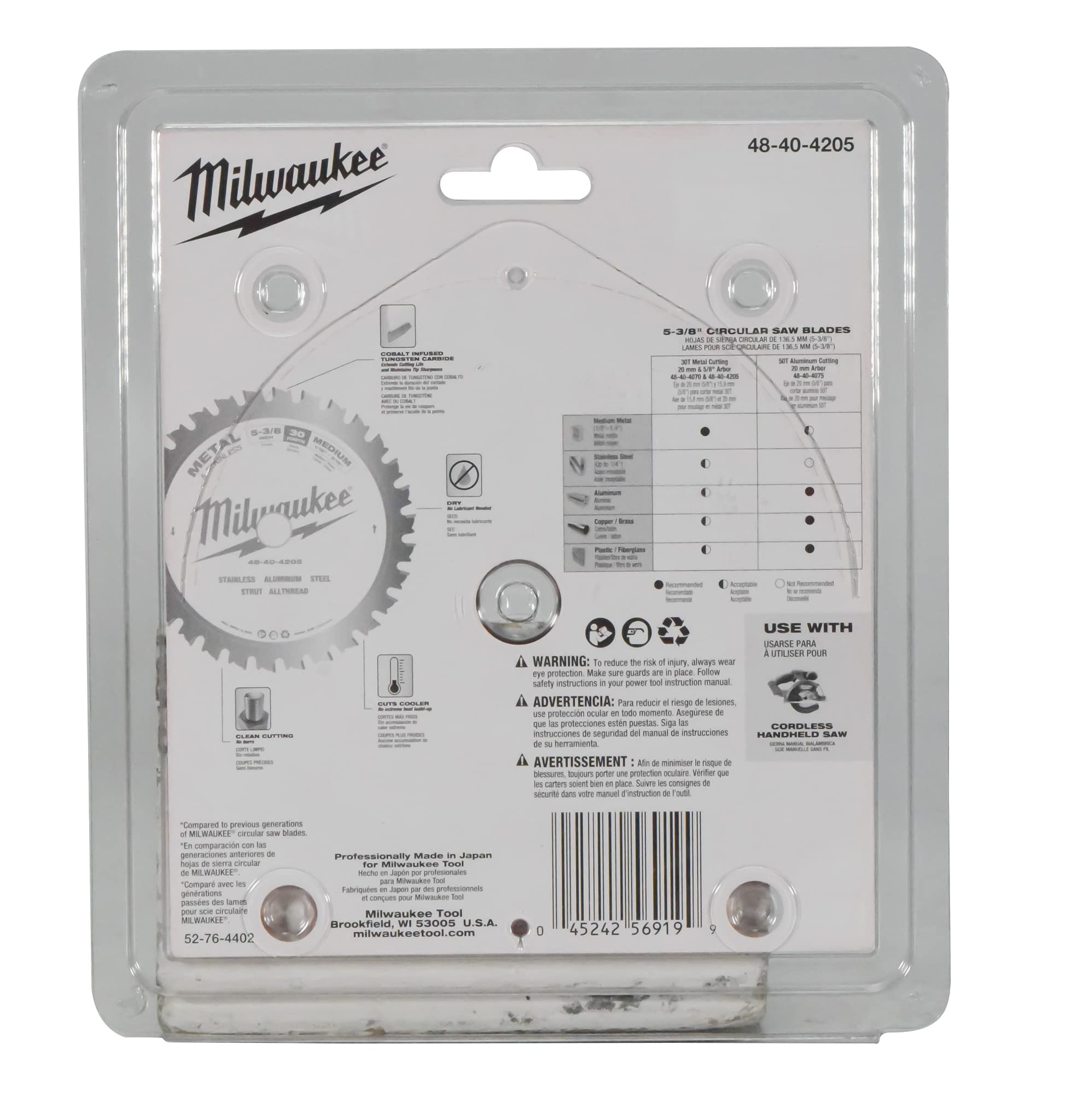 Foto 3 | Hoja De Sierra Circular Milwaukee 48-40-4205 5-3/8'' 30t Carbide - Venta Internacional.