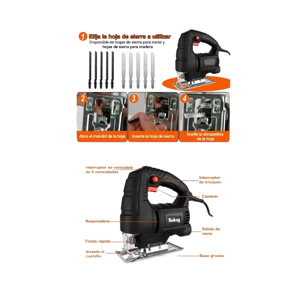 Foto 4 pulgar | Sierra Caladora Profesional 780w Belug 16 Accesorios Con Estuche Negro