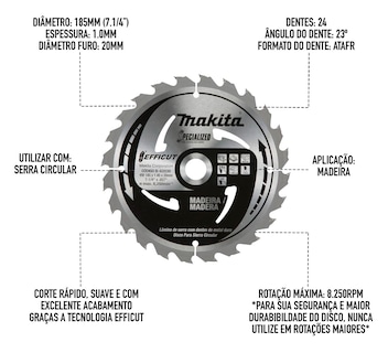 Foto 4 | Hoja De Sierra Circular Makita B-61656 7-1/4 24t Con Punta De Carburo - Venta Internacional.