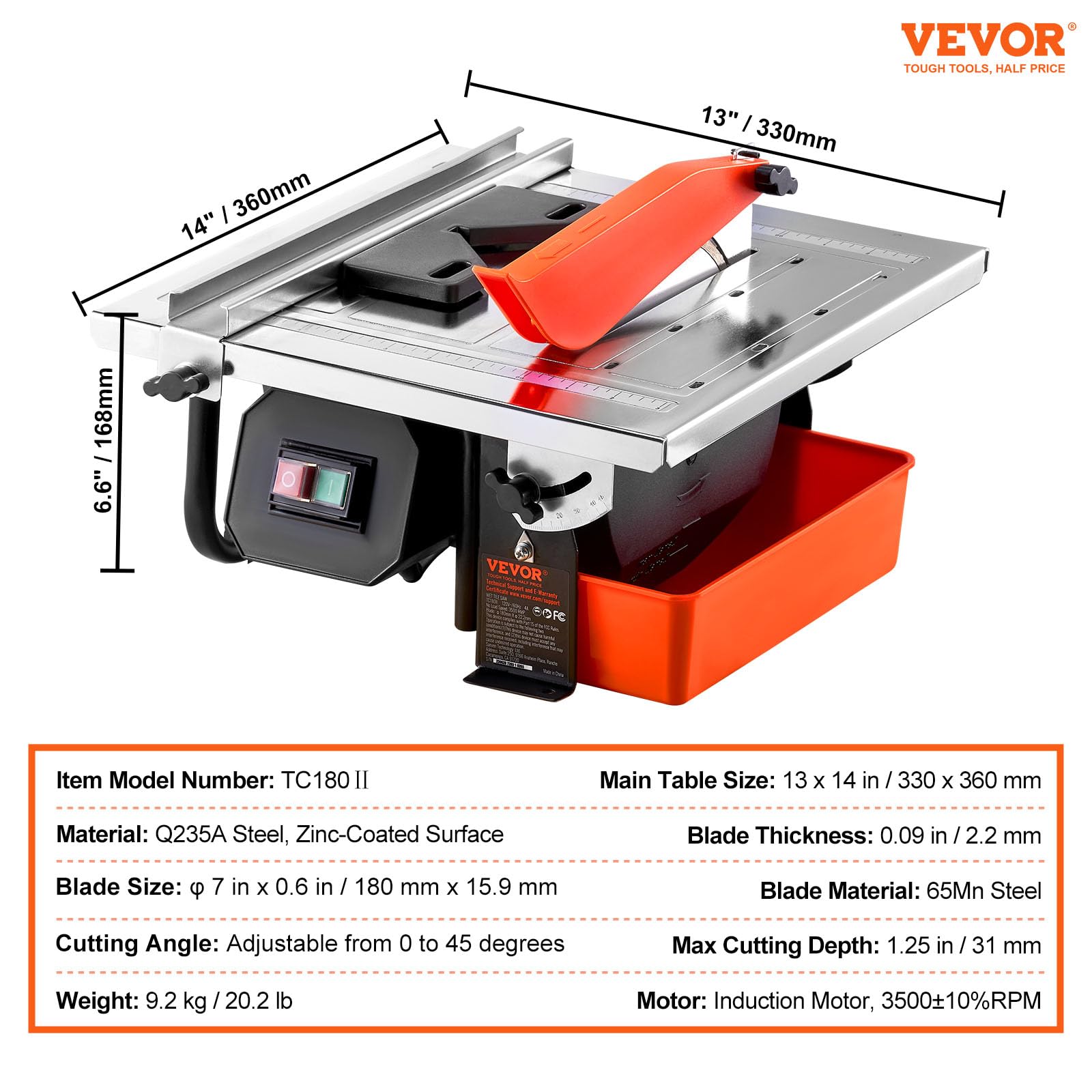Foto 7 | Sierra Húmeda Para Azulejos Vevor Tc180ⅱ, Hoja De 180 Mm, 3300 Rpm, 9,2 Kg - Venta Internacional.