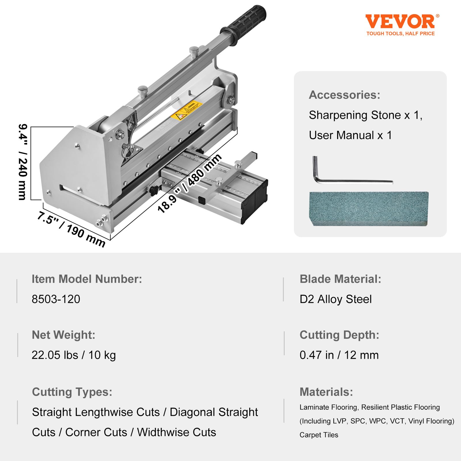 Foto 7 | Cortadora De Suelo Vevor 330 Mm De Profundidad De Corte 12 Mm Para Tablones De Vinilo - Venta Internacional.