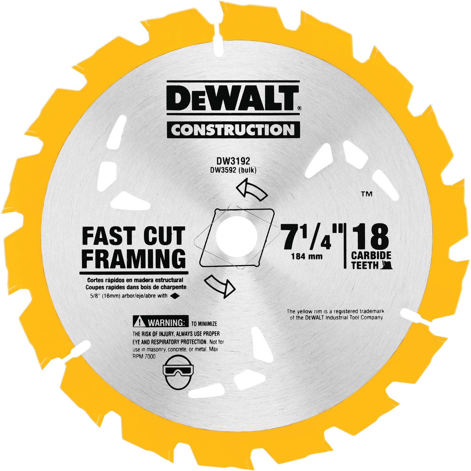 Foto 1 | Hoja De Sierra Circular Dewalt Dw3192 18 Dientes 7 1/4 Pulgadas - Venta Internacional.