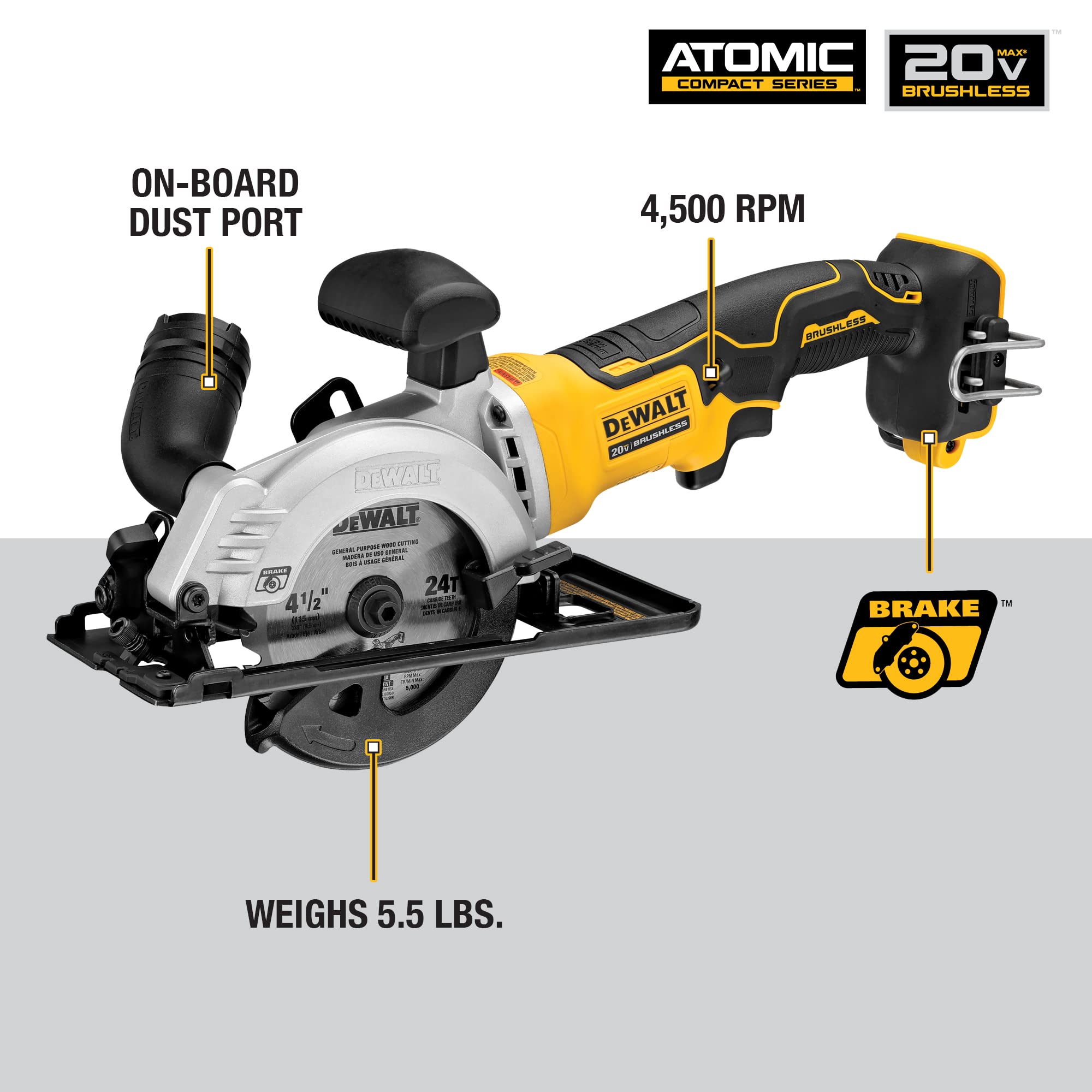 Foto 4 pulgar | Sierra Circular Dewalt Atomic 20v Max* 4-1/2 Pulgadas, Solo Herramienta Dcs571b - Venta Internacional.