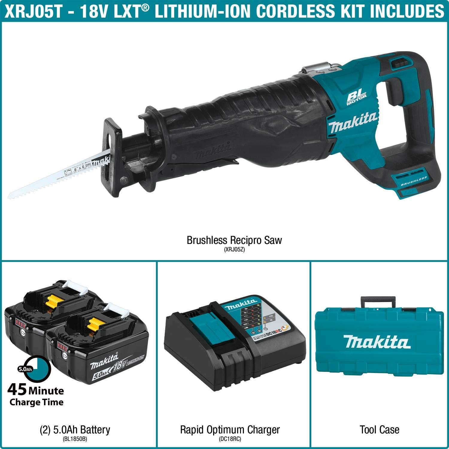 Foto 3 pulgar | Sierra Recipro Makita Xrj05t Lxt De 18 V  Iones De Litio  5 Ah - Venta Internacional.