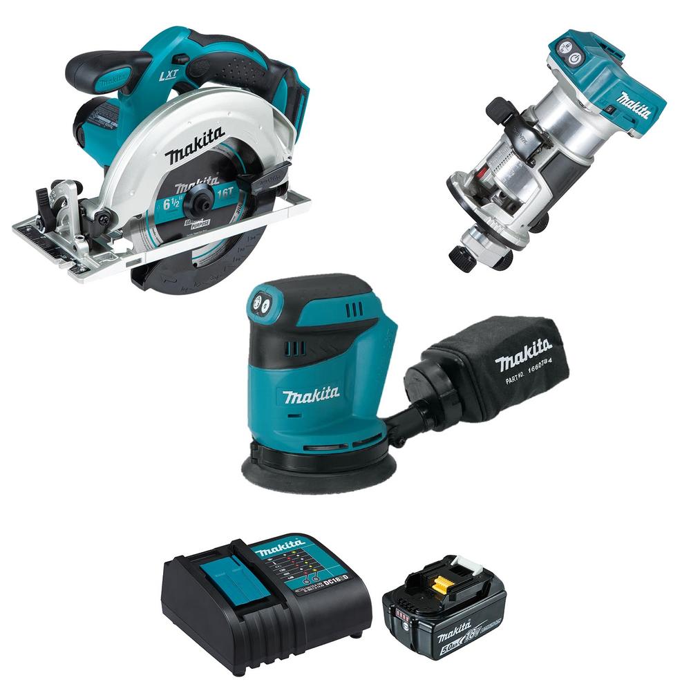 Sierra Circular Lijadora Orbital y  Router Inalámbrico 18 V Makita