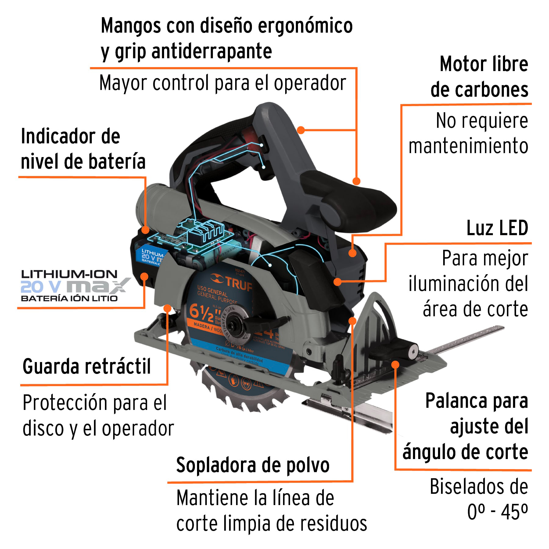 Foto 2 | Sierra Circular Inalámbrica 6-1/2', 20v, Sin Carbones